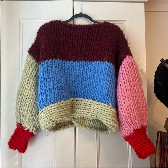 multi-coloured/colour block hand knit chunky cardigan - Picture 2 of 2